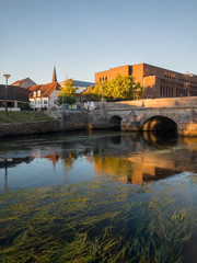 Vejle city center with bridge and Vejle River in Vejle, Denmark