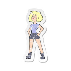 retro distressed sticker of a cartoon capable woman