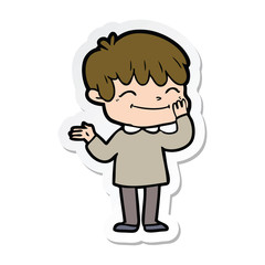 sticker of a cartoon happy boy