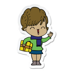 sticker of a cartoon laughing woman