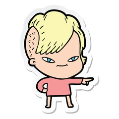 sticker of a cute cartoon girl with hipster haircut