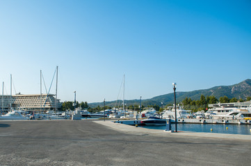 Yachts parking in the harbor yacht club