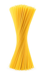 Raw spaghetti stands on a white, isolated. Pasta