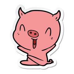 sticker of a happy cartoon sitting pig