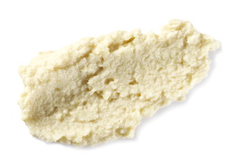 Horseradish sauce isolated on white top background, top view