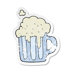 retro distressed sticker of a cartoon foamy beer