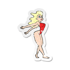 retro distressed sticker of a cartoon sexy woman in swimsuit