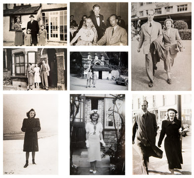 1940-1950s. English people travelling and enjoying the life. 1950s Fashion. London.  Set of vintage photos.