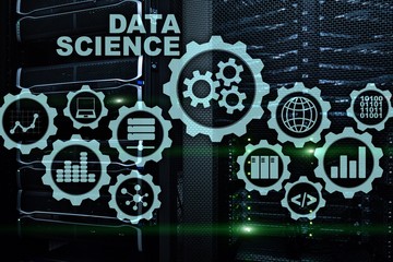 Data Science Artificial Intelligence Concept. Futuristic Supercomputer background.