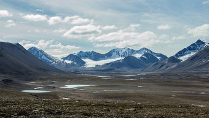 Arctic landscape in Svalbard during summer. Mountain. Norway