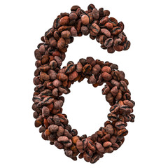 Number 6 from roasted coffee beans, 3D rendering