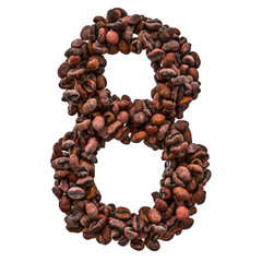 Number 8 from roasted coffee beans, 3D rendering