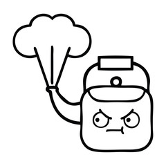 line drawing cartoon steaming kettle