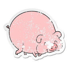 distressed sticker of a cartoon pig