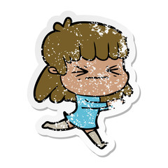 distressed sticker of a cartoon woman