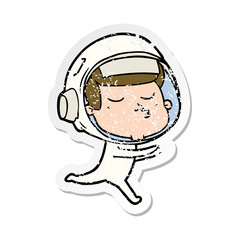 distressed sticker of a cartoon confident astronaut