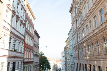 Fototapeta premium Beautiful old street in sunny day at Prague