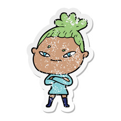distressed sticker of a cartoon woman
