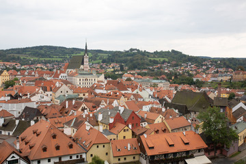Fototapeta na wymiar View to the roofs of city Czech krumlov