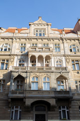 Fototapeta na wymiar Facade of beautiful residential house in Prague