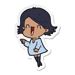 sticker of a cartoon happy woman
