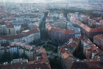 Top view of streets and buildings in Prague