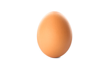 Single raw chicken egg on white background