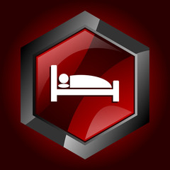 Hotel hexagonal glossy dark red and black web icon, vector illustration in eps 10
