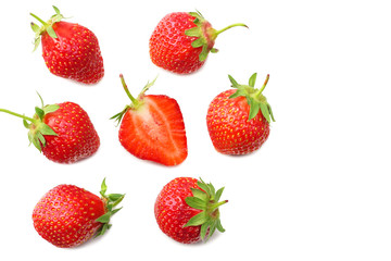 Strawberry and slices isolated on white background. Healthy food. top view