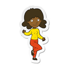 sticker of a cartoon friendly woman waving