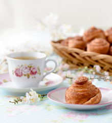 Cinnamon rolls on table