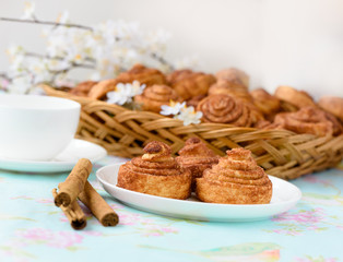 Cinnamon rolls on table