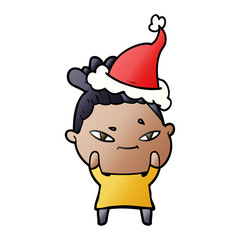 gradient cartoon of a woman wearing santa hat