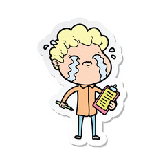 sticker of a cartoon man crying