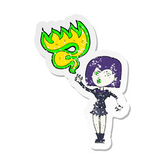 retro distressed sticker of a cartoon halloween vampire girl