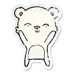 distressed sticker of a happy cartoon polar bear