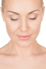 Obraz premium Relaxation for beauty. Vertical closeup portrait of a relaxed beautiful woman with her eyes closed