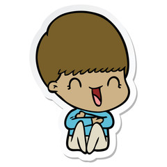 sticker of a happy cartoon boy