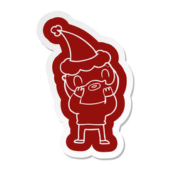 cartoon  sticker of a bearded man wearing santa hat
