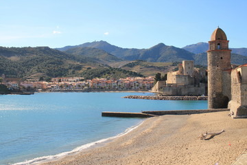 The famous Town of Collioure, in the foothills of the Pyrenees, located in Vermeille coast, the...