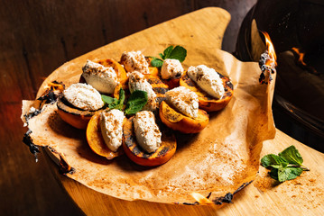 grilled persimmon with soft cheese