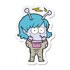 sticker of a cartoon alien girl