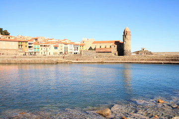 The famous Town of Collioure, in the foothills of the Pyrenees, located in Vermeille coast, the...