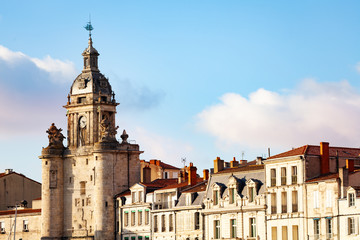 Fototapeta na wymiar Close view of Clocktower, La Rochelle, France