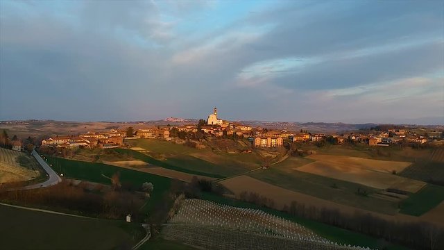 Aerial view of Monferrato town of Grana, Asti, Piedmont Italy