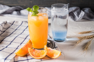 Orange and blue cocktails