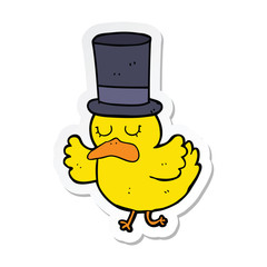 sticker of a cartoon duck wearing top hat