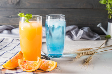 Orange and blue cocktails