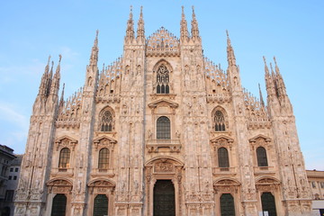 Fototapeta premium The amazing Milan Cathedral, Duomo di Milano, the largest Gothic cathedral in the world and Vittorio Emanuele gallery in Square Piazza Duomo, Italy