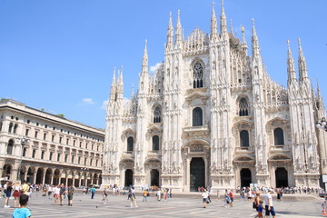 Piazza del Duomo, the main piazza of Milan and Cathedral-Basilica of the Nativity of Saint Mary, Lombardy, Italy